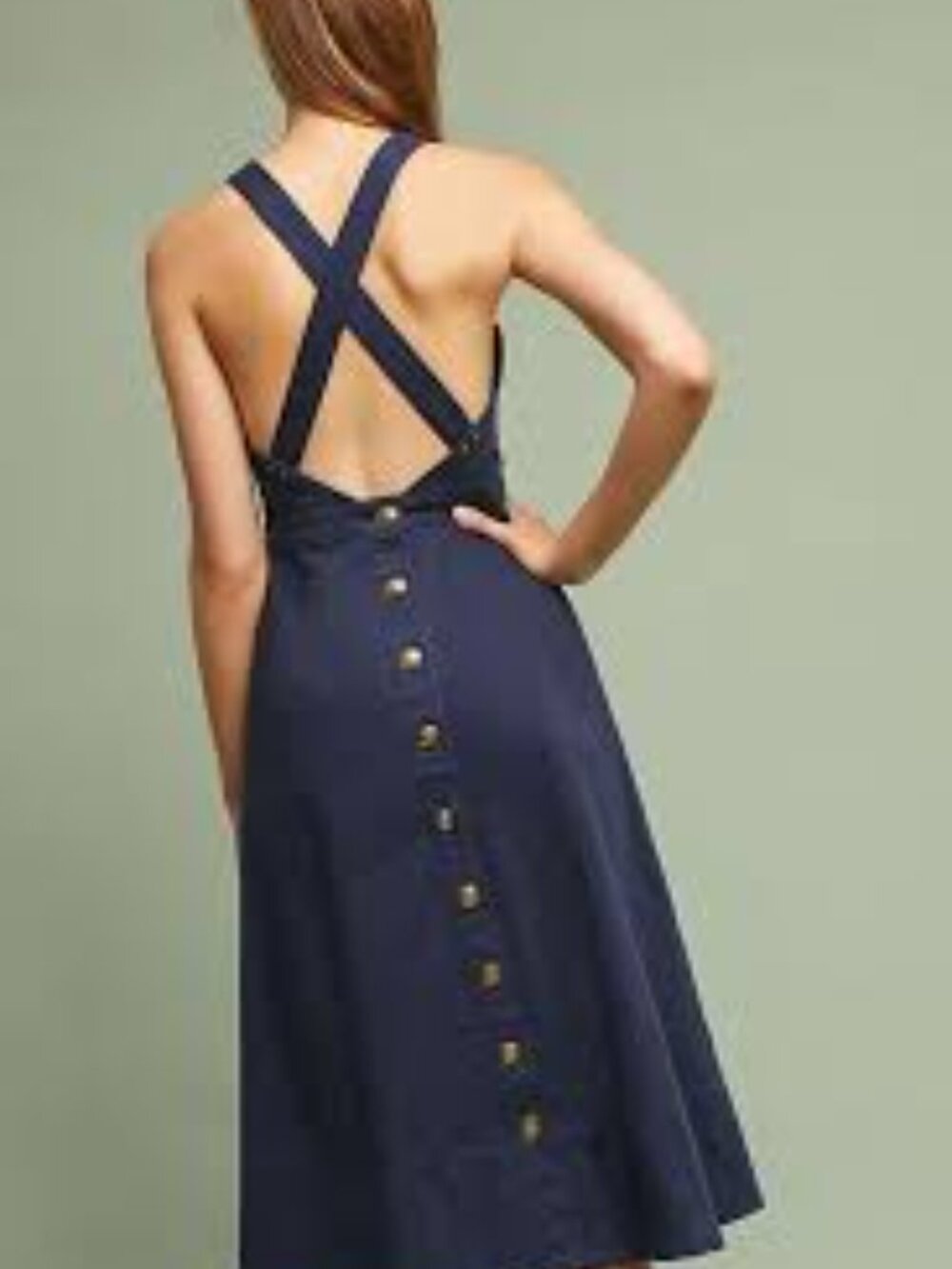 Anthropologie Maeve Chino Apron Midi Dress Size US 6 Navy